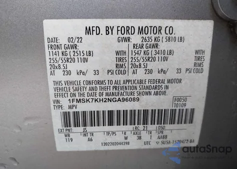 2022 Ford Explorer St-Line from USA, damaged, VIN 1FMSK7KH2NGA96089